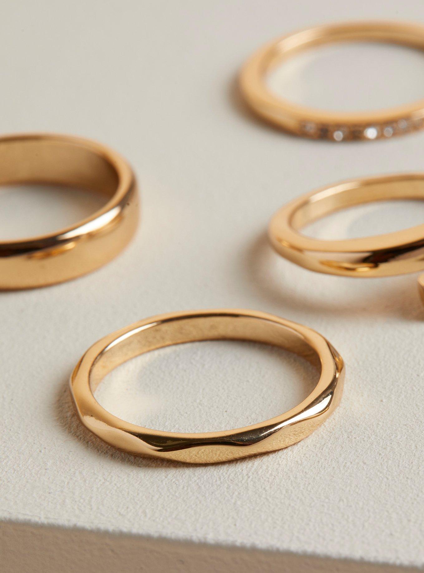 Plus Size Signet Multi Ring Set, GOLD, alternate