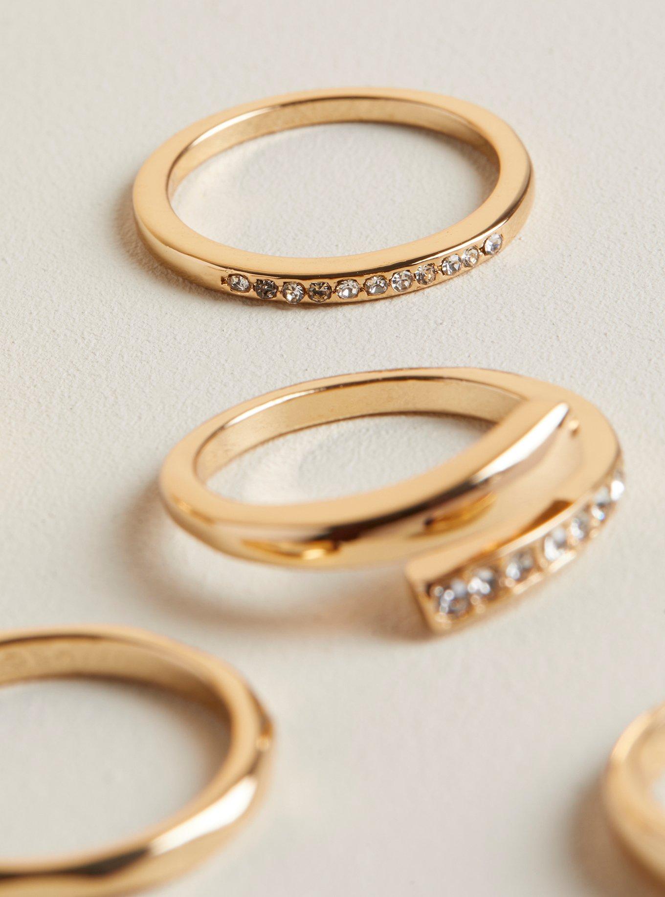 Plus Size Signet Multi Ring Set, GOLD, alternate