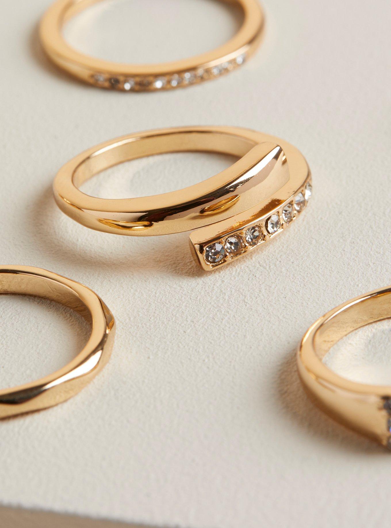 Plus Size Signet Multi Ring Set, GOLD, alternate