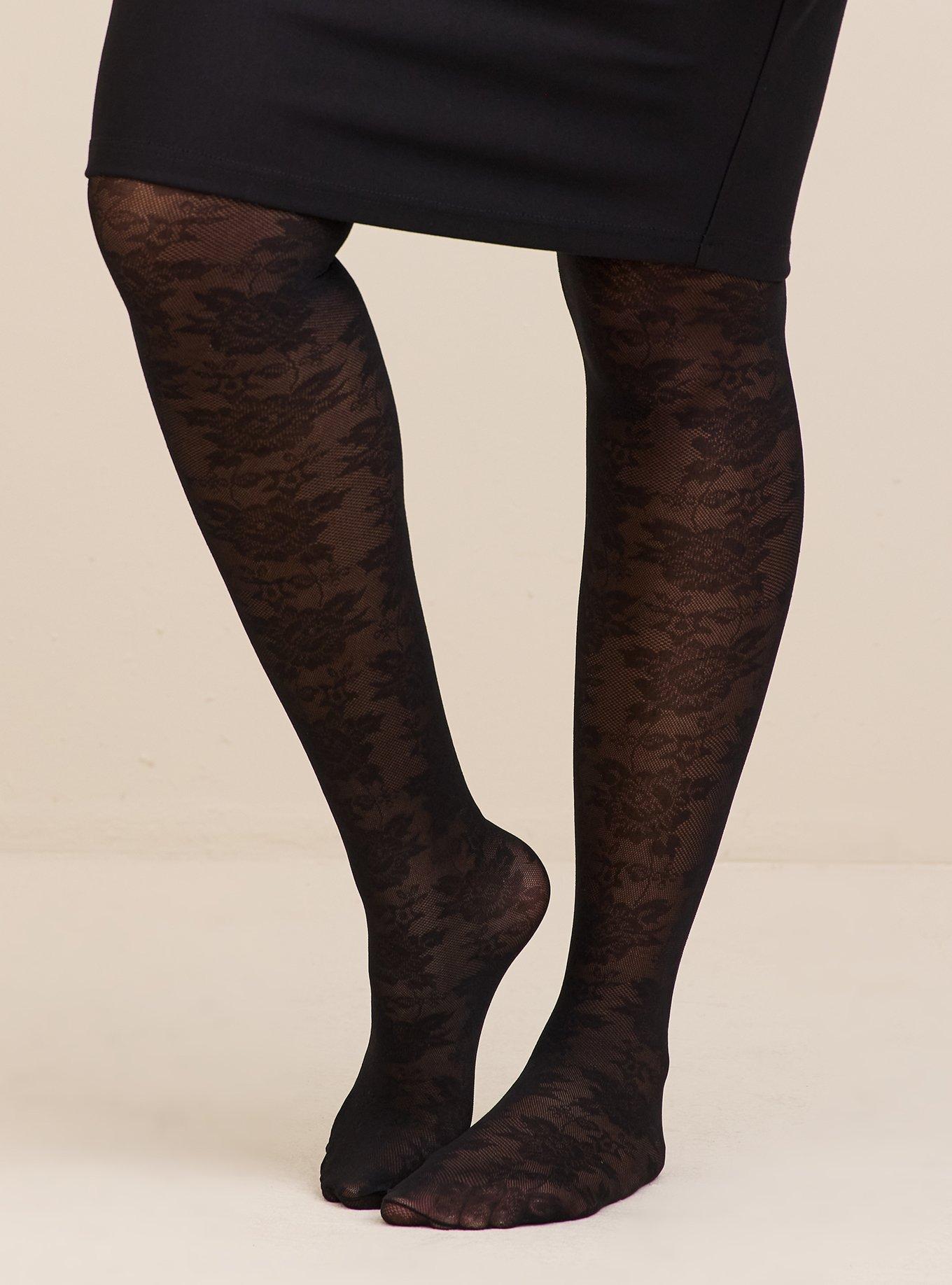 Opaque Lace Tights In Black