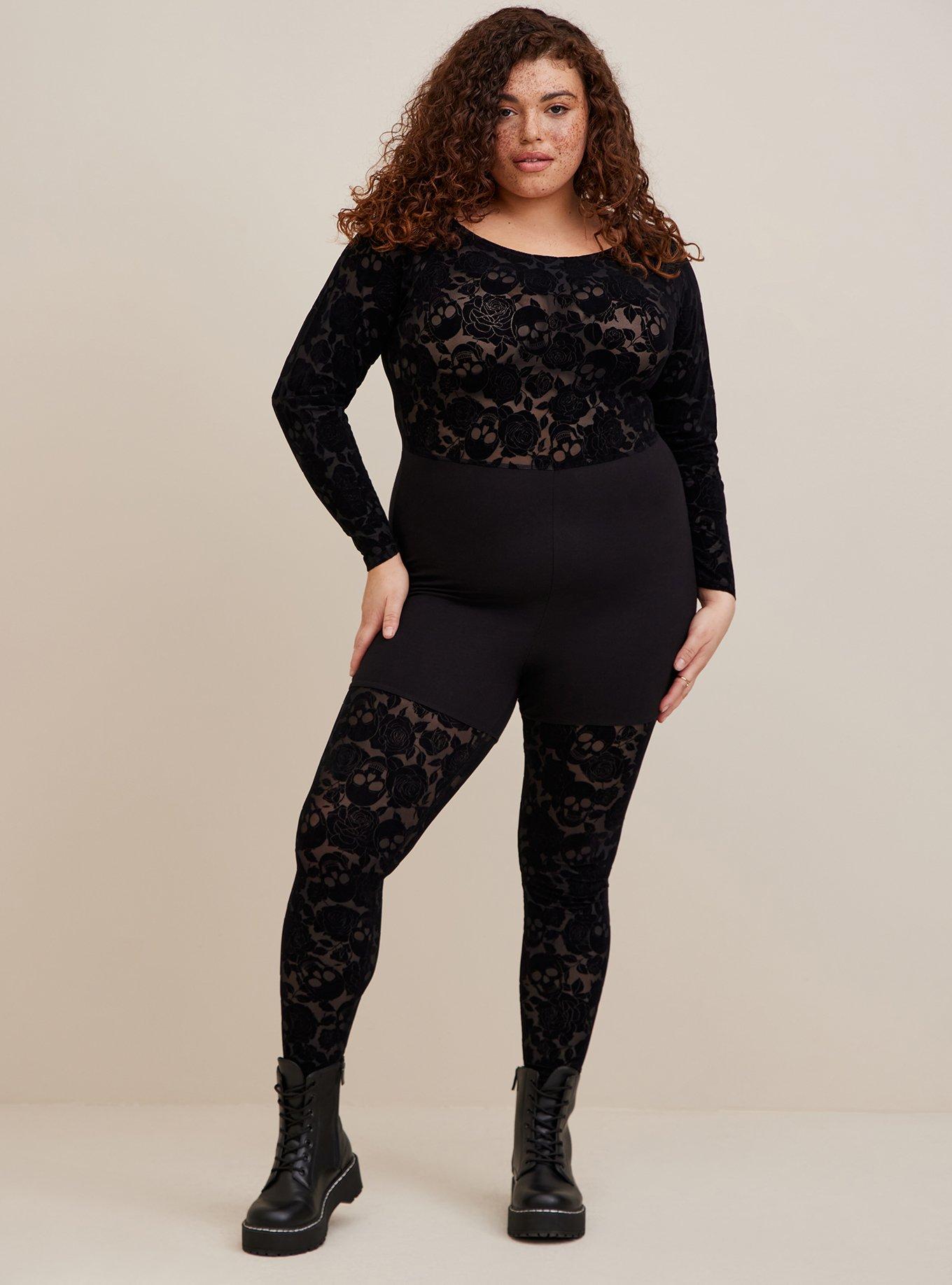 Plus Size Full Length Flocked Floral Skull Catsuit Torrid