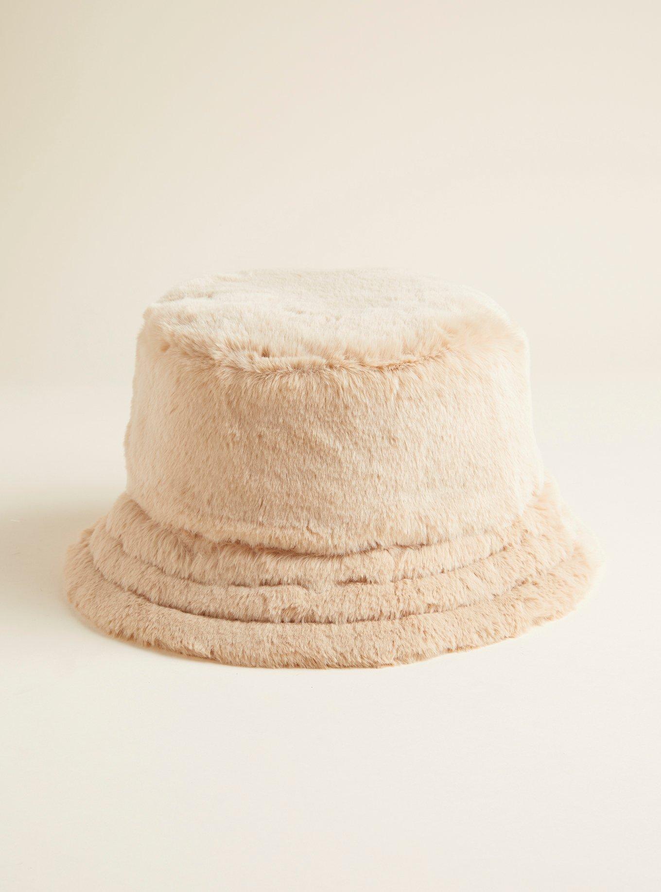 Reversible Fur/Nylon Bucket Hat, BEIGE, alternate