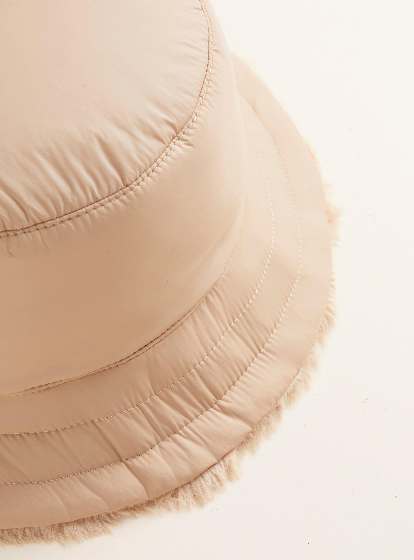 Reversible Fur/Nylon Bucket Hat, BEIGE, alternate