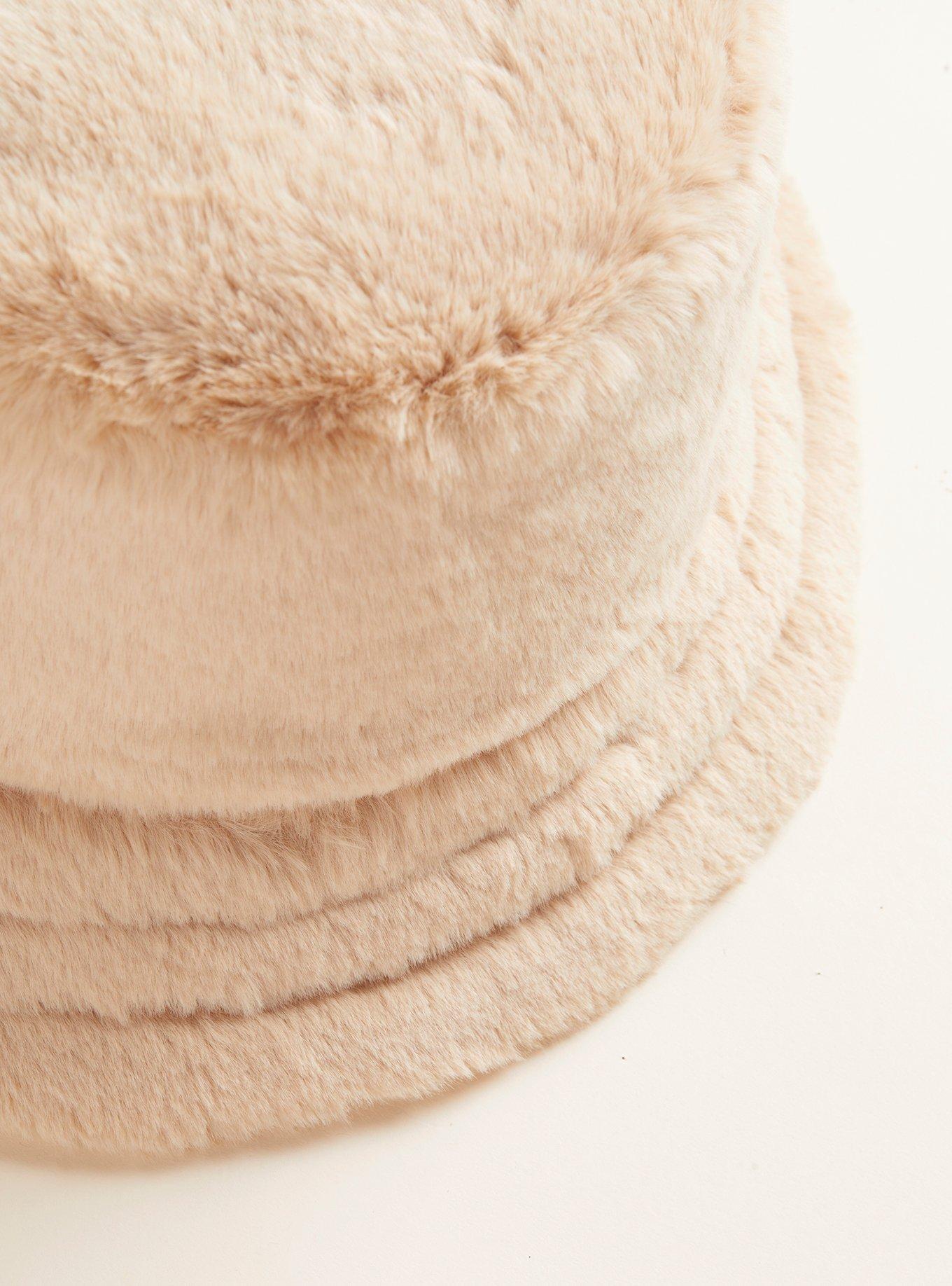 Reversible Fur/Nylon Bucket Hat, BEIGE, alternate