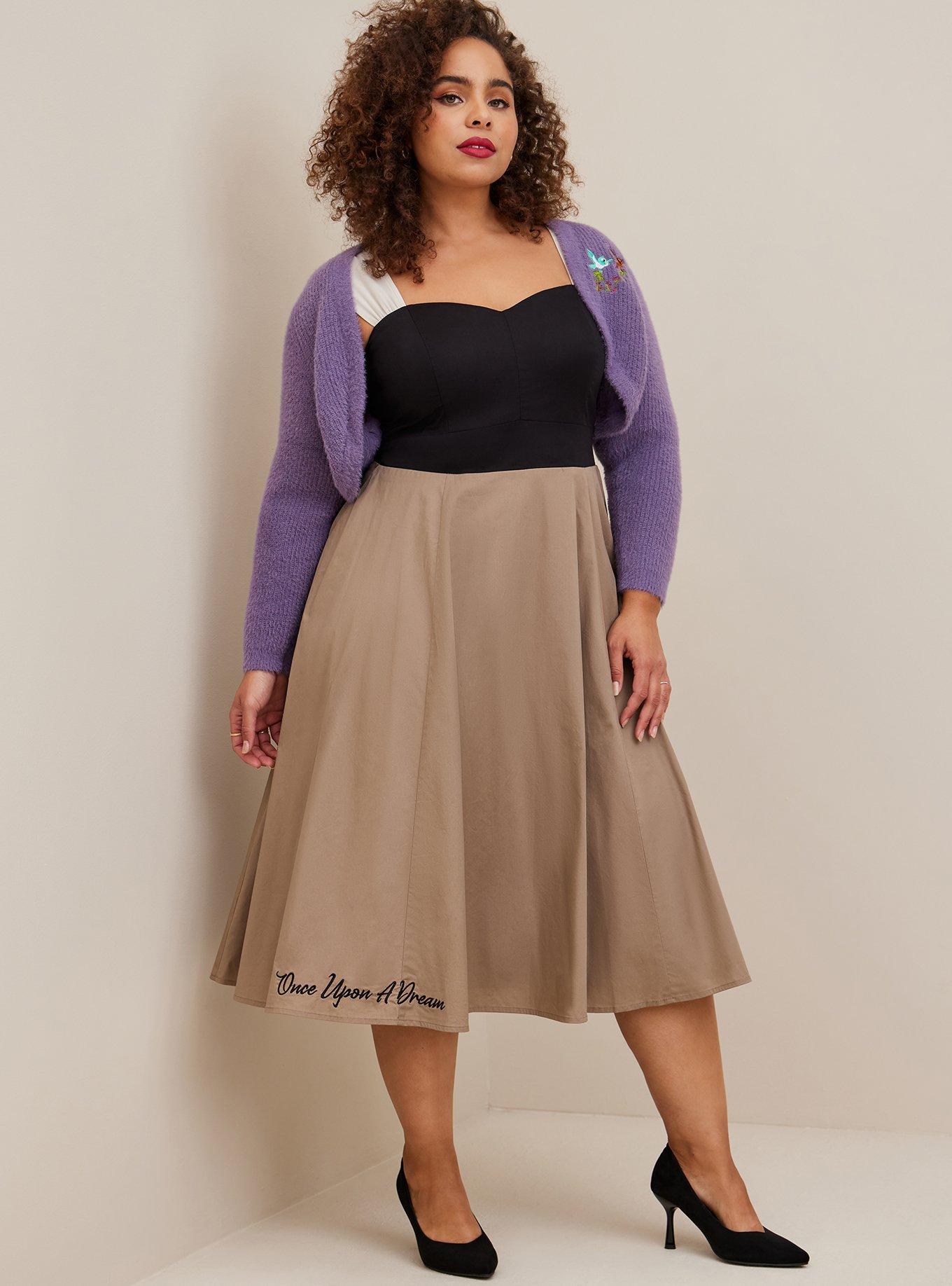 Plus Size - Disney Sleeping Beauty Swing Stretch Poplin Midi Dress - Torrid