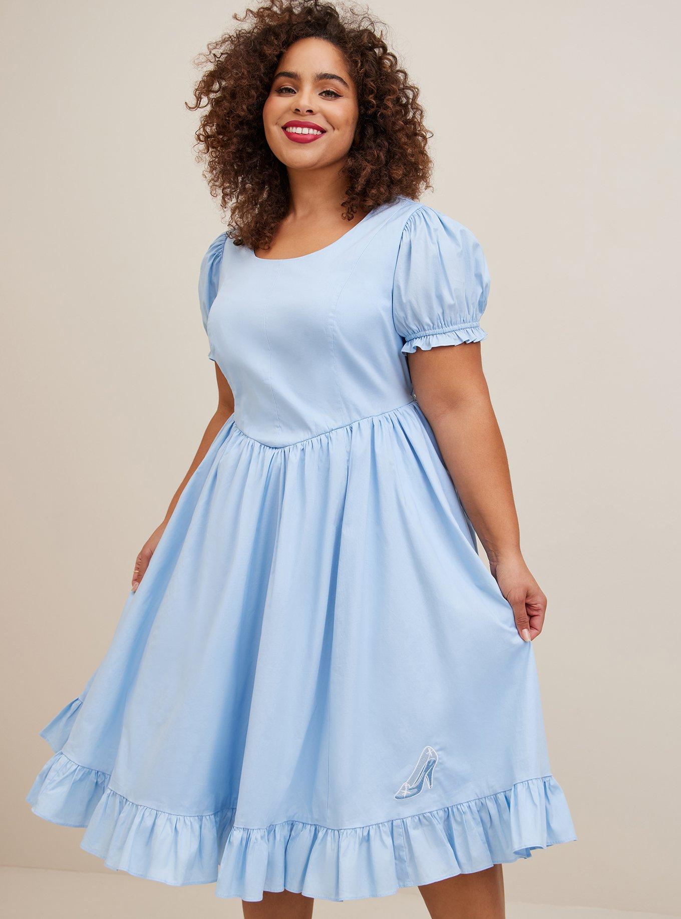 Plus Size - Disney Cinderella Stretch Poplin Puff Sleeve Midi Dress - Torrid