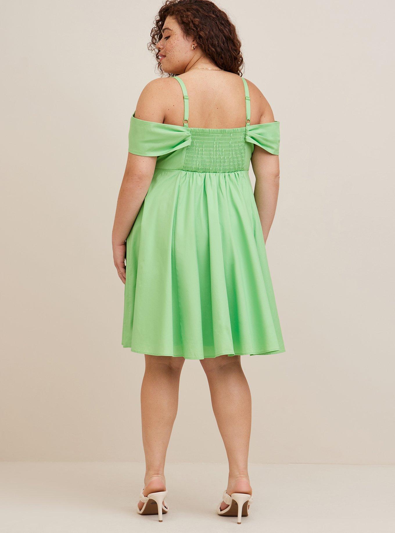 Plus Size - Disney Tinkerbell Stretch Poplin Off Shoulder Dress