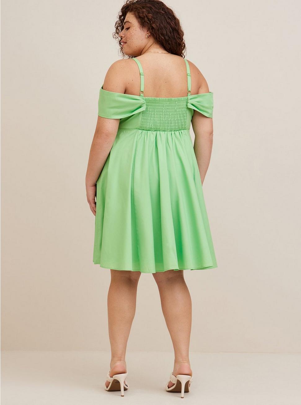 Disney Tinkerbell Stretch Poplin Off Shoulder Dress, GREEN, alternate