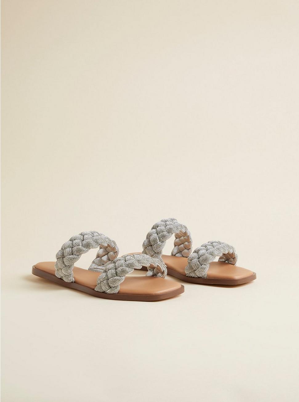 Braided Embellished Double Band Sandal (WW), SILVER, hi-res