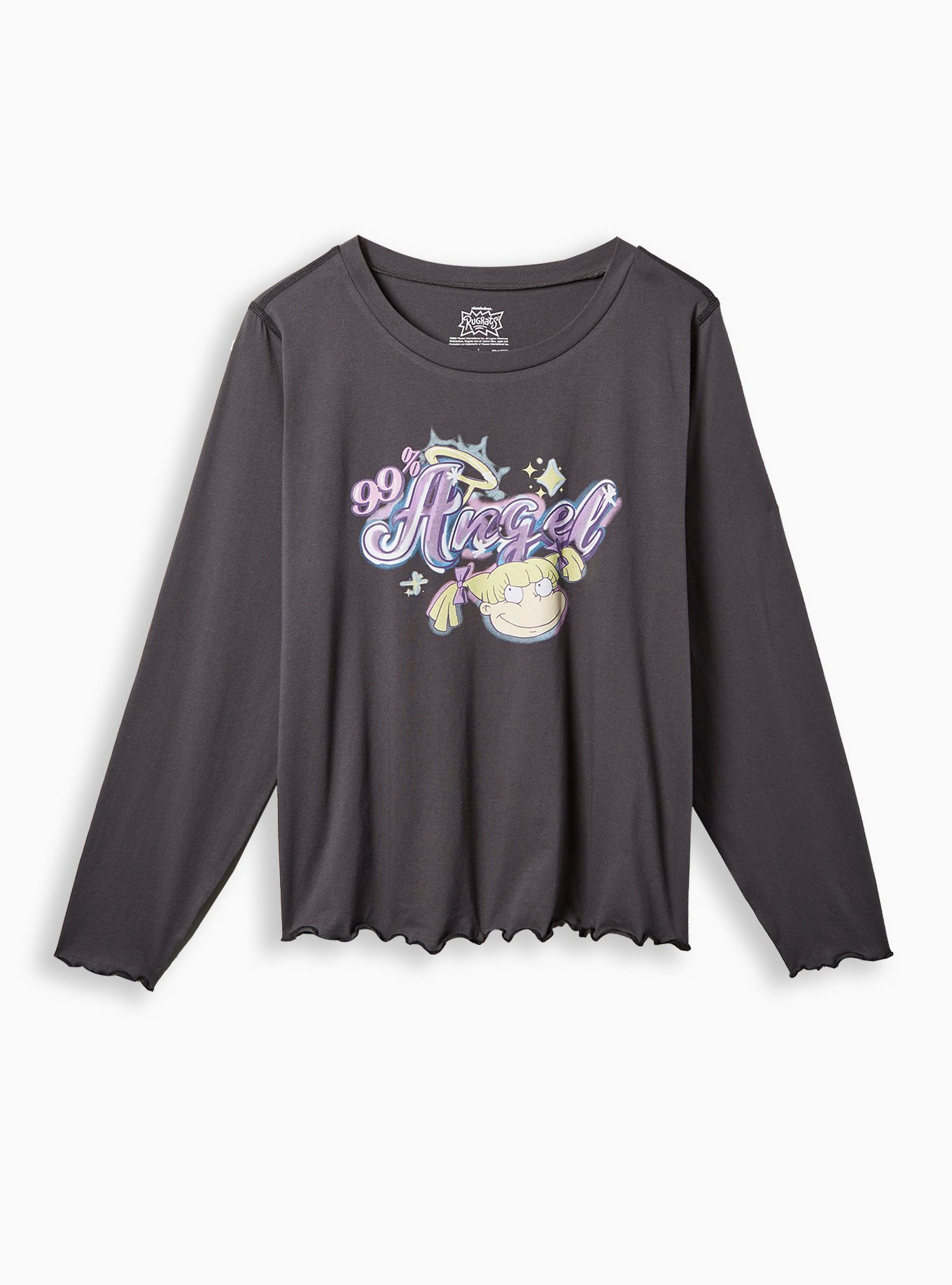Plus Size - Rugrats Slim Fit Cotton Long Sleeve Lettuce Hem Crop Tee ...