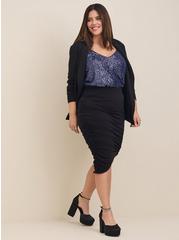 Plus Size Midi Studio Knit Cinched Pencil Skirt, DEEP BLACK, hi-res