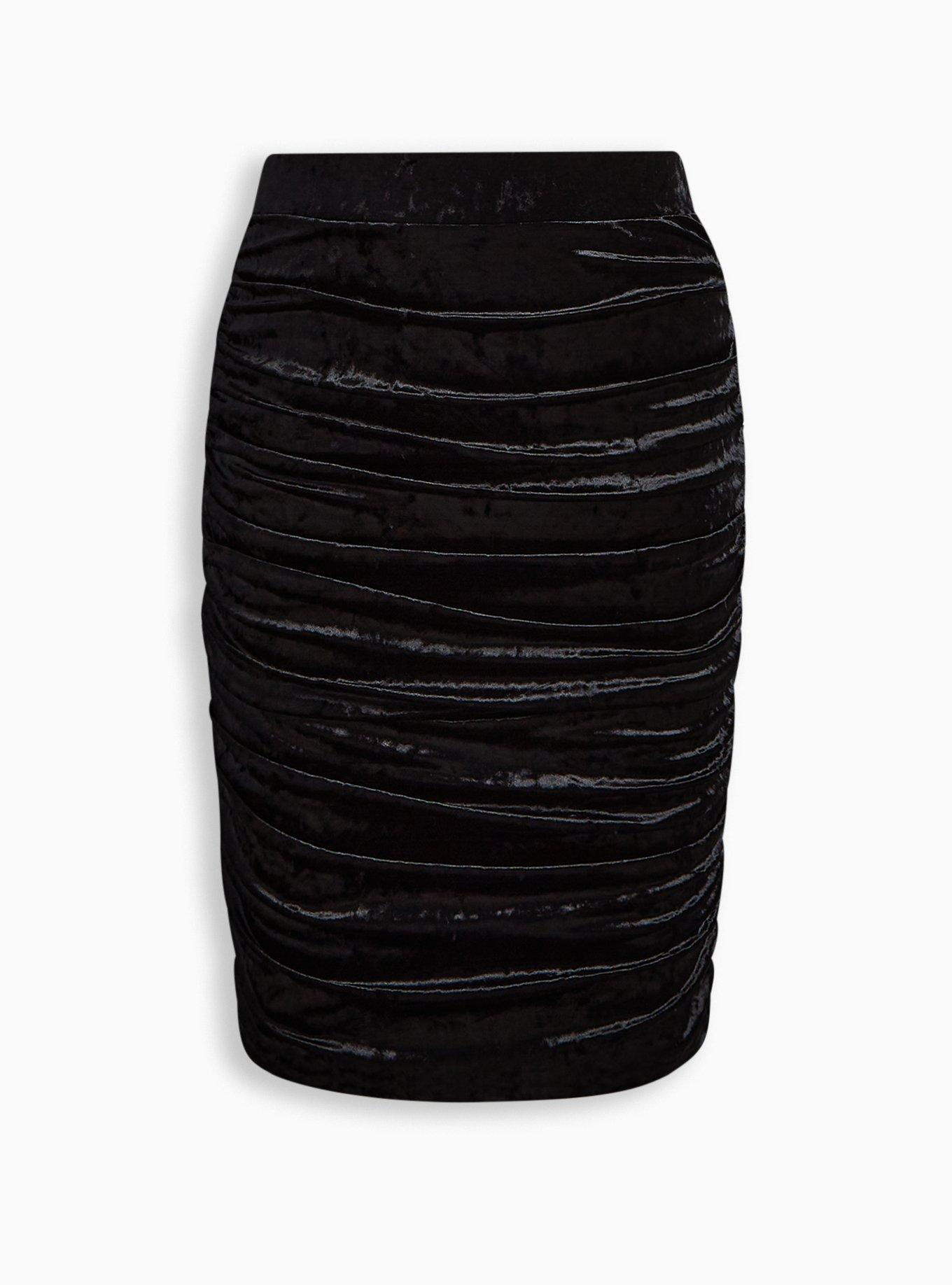 Cinched Velvet Midi Bodycon Pencil Skirt, DEEP BLACK, hi-res