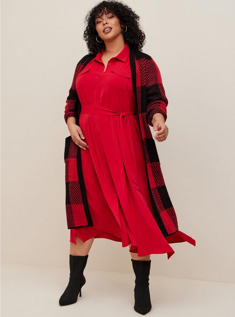 Tea Length Studio Refined Woven Shirt Dress, JESTER RED, alternate