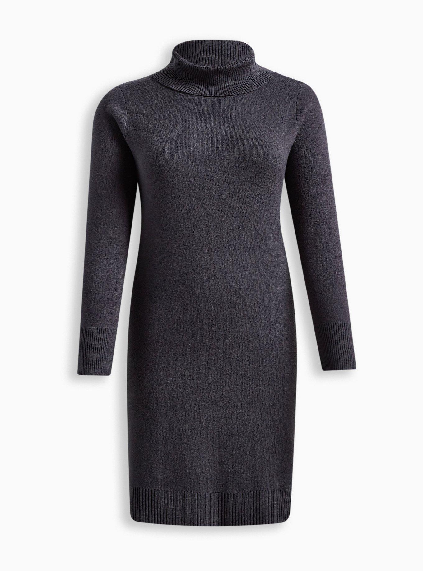 knee length plus size sweater dress Vinusli Plus Size Sweater Dress for Curvy Women Ribbed Knit Long Sleeve Dresses Empire Waist Crewneck Winter Knee Length A Line Dress with Pockets