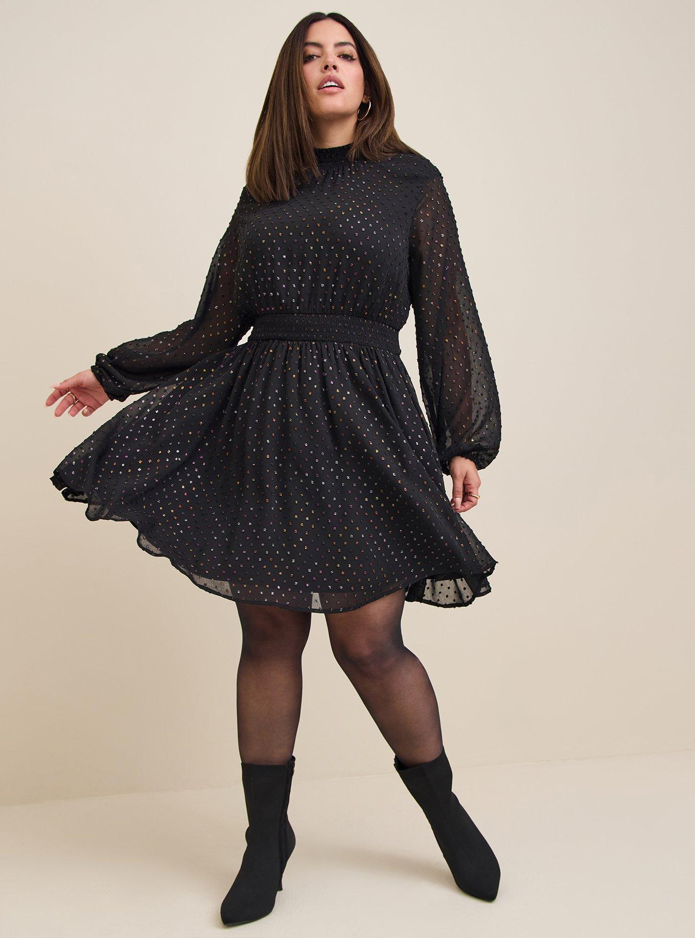 Plus Size - Mini Clip Dot Blouson Sleeve Dress - Torrid