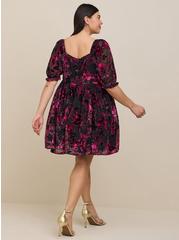 Mini Burnout Velvet Babydoll Dress, ROSE BLACK FLORAL, alternate