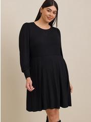 Mini Jersey Puff Sleeve Skater Dress, DEEP BLACK, alternate