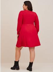 Mini Jersey Puff Sleeve Skater Dress, JESTER RED, alternate