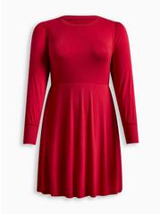 Mini Jersey Puff Sleeve Skater Dress, JESTER RED, hi-res
