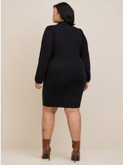Mini Jersey Blouson Sleeve Bodycon Dress, DEEP BLACK, alternate