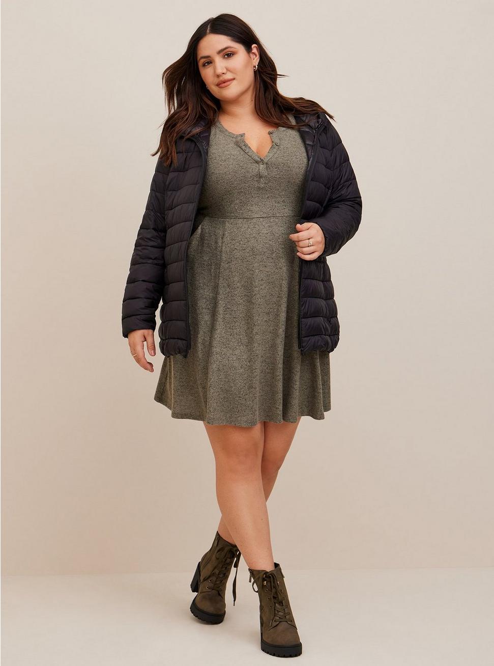 Plus Size Mini Super Soft Plush Puff Sleeve Skater Dress, , hi-res