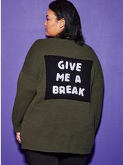 Lovesick Relaxed Fit Open Front Give Me a Break Sweater Cardigan, DEEP BLACK, alternate