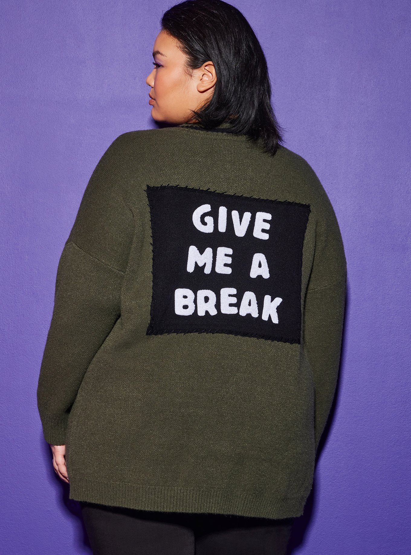 Plus Size - Lovesick Relaxed Fit Open Front Give Me a Break Sweater ...