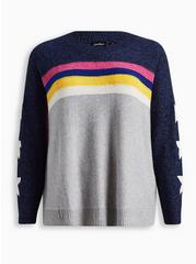  Lovesick Vegan Cashmere Boxy Dolman Colorblock Pullover Sweater, BLUE, hi-res