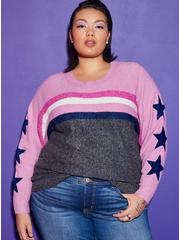  Lovesick Vegan Cashmere Boxy Dolman Colorblock Pullover Sweater, BLUE, alternate