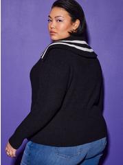 Lovesick Shaker Stitch Zip Front Pullover Sweater, BLACK, alternate