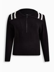 Lovesick Shaker Stitch Zip Front Pullover Sweater, BLACK, hi-res