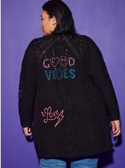 Plus Size LoveSick Cable Button Front Raglan Embroidered Cardigan, PINK, alternate