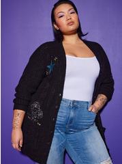 Plus Size LoveSick Cable Button Front Raglan Embroidered Cardigan, PINK, hi-res