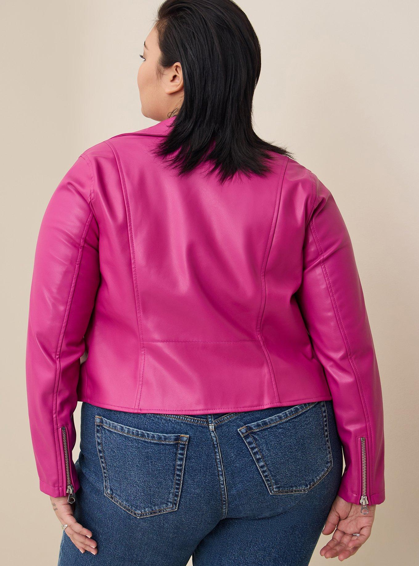 Plus size pink hot sale faux leather jacket