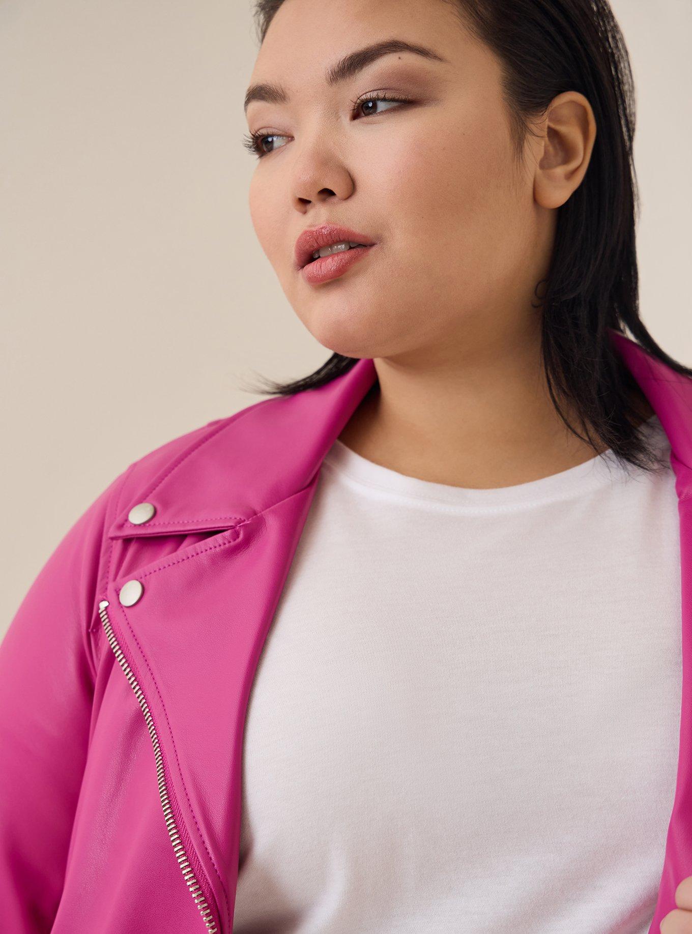 Women's Hot Pink Faux Leather Moto Jacket