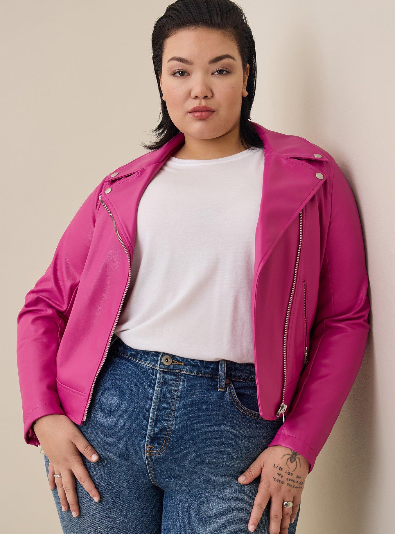 Plus size pink hot sale faux leather jacket