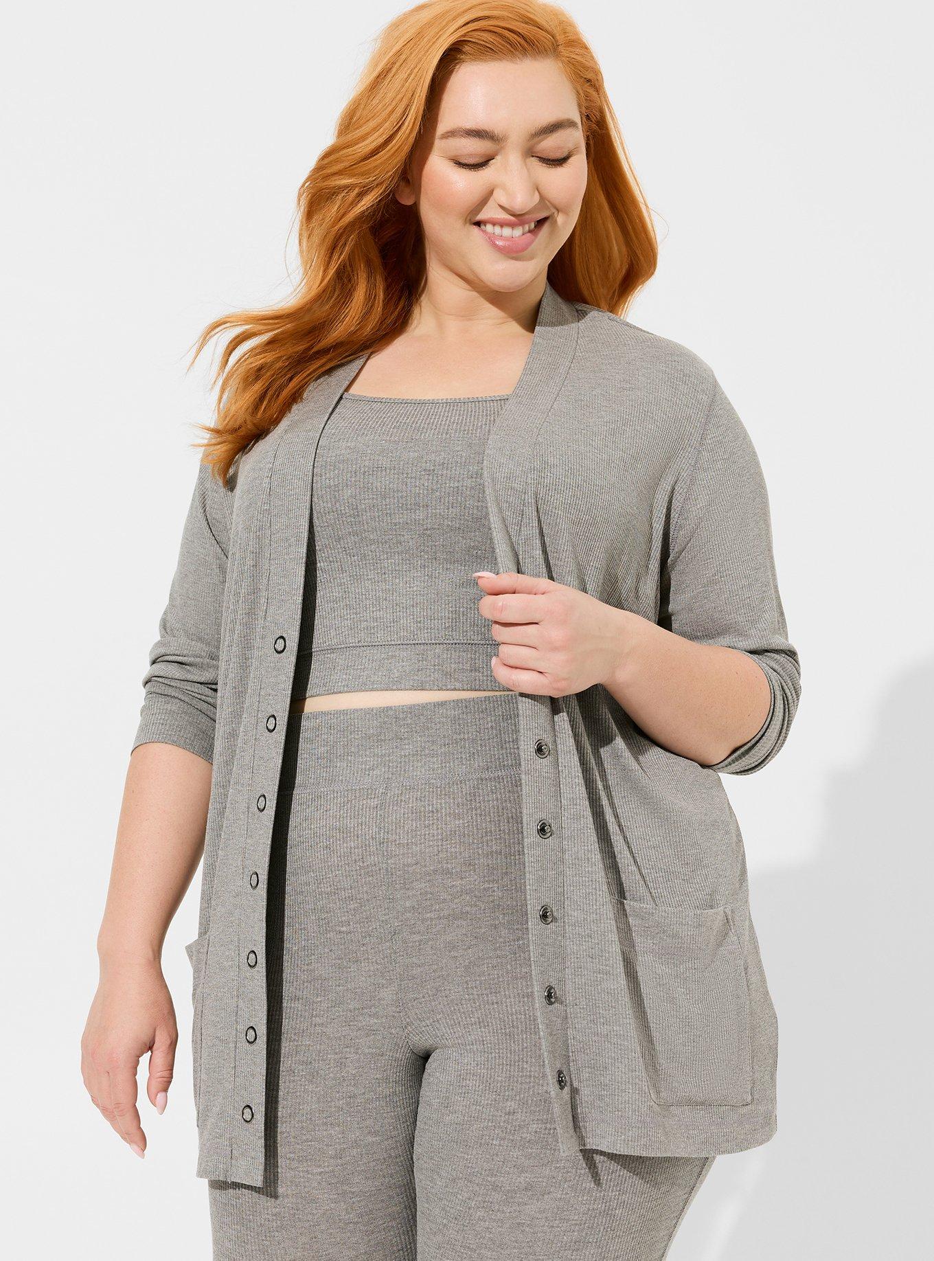 Plus Size - Super Soft Rib Snap Front Lounge Cardigan - Torrid