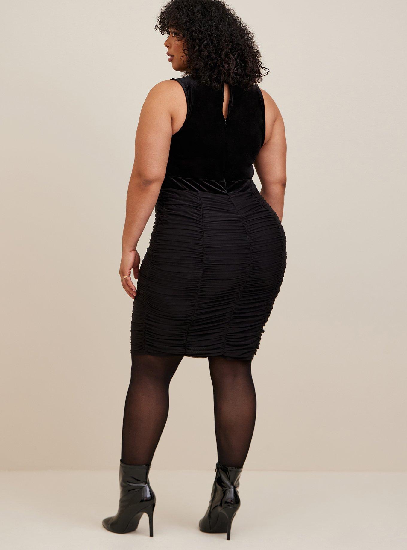 Plus Black Mesh Ruched Bodycon Dress