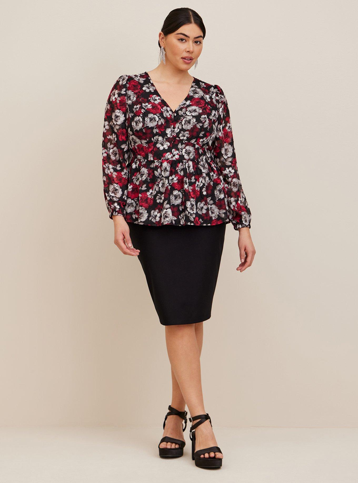 Peplum Chiffon Clip Floral Blouson Sleeve Top