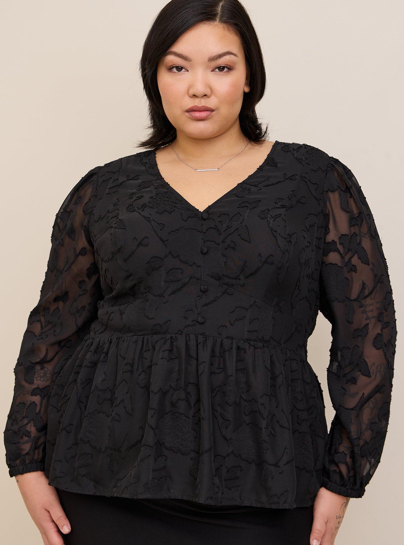 Plus Size - Peplum Chiffon Clip Floral Blouson Sleeve Top - Torrid