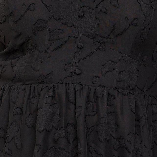 Plus Size Peplum Chiffon Clip Floral Blouson Sleeve Top, DEEP BLACK, swatch