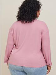Plus Size Texture Jersey Lace-Up Drop Shoulder Top, PINK, alternate
