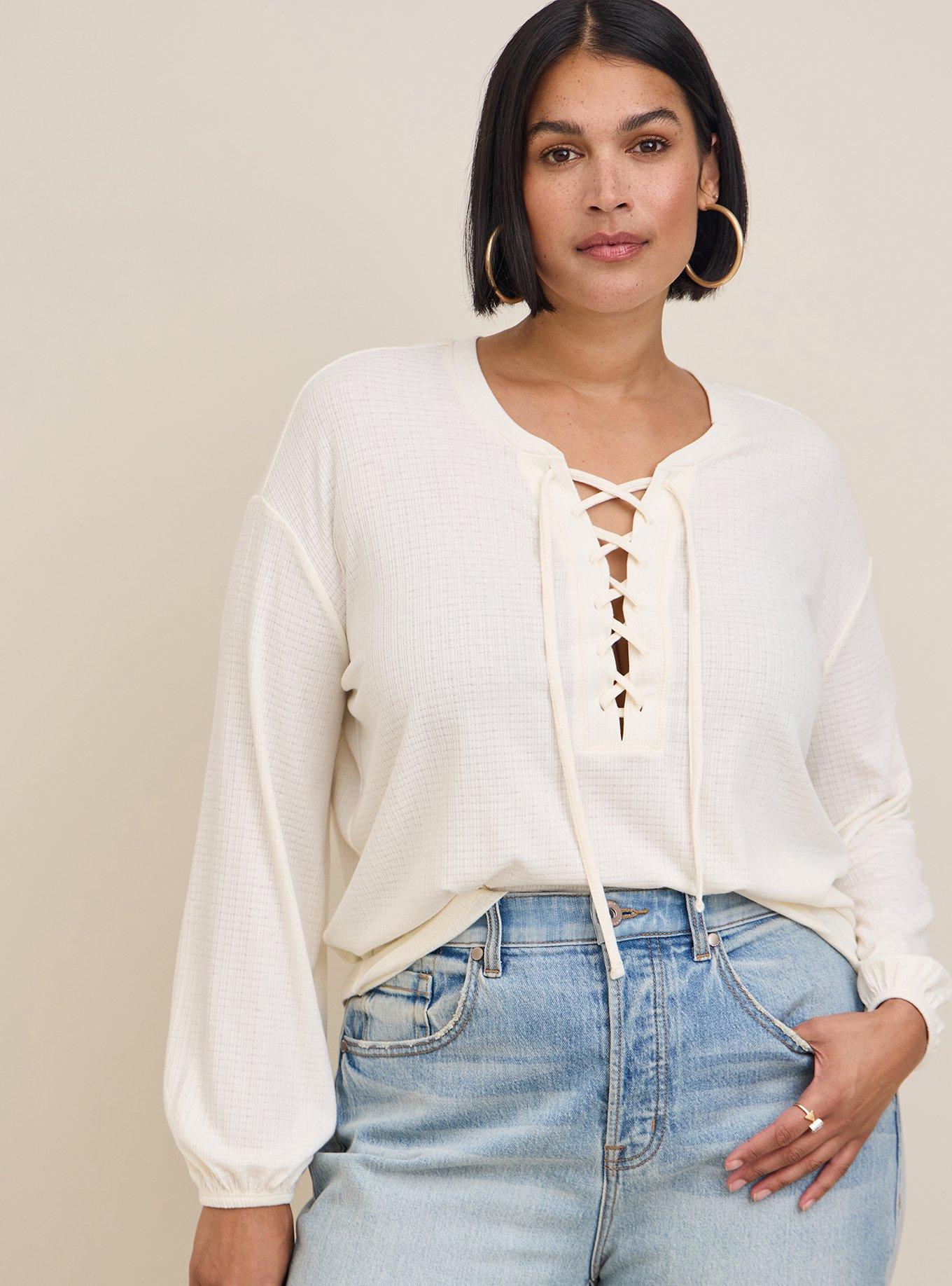 Texture Jersey Lace-Up Drop Shoulder Top