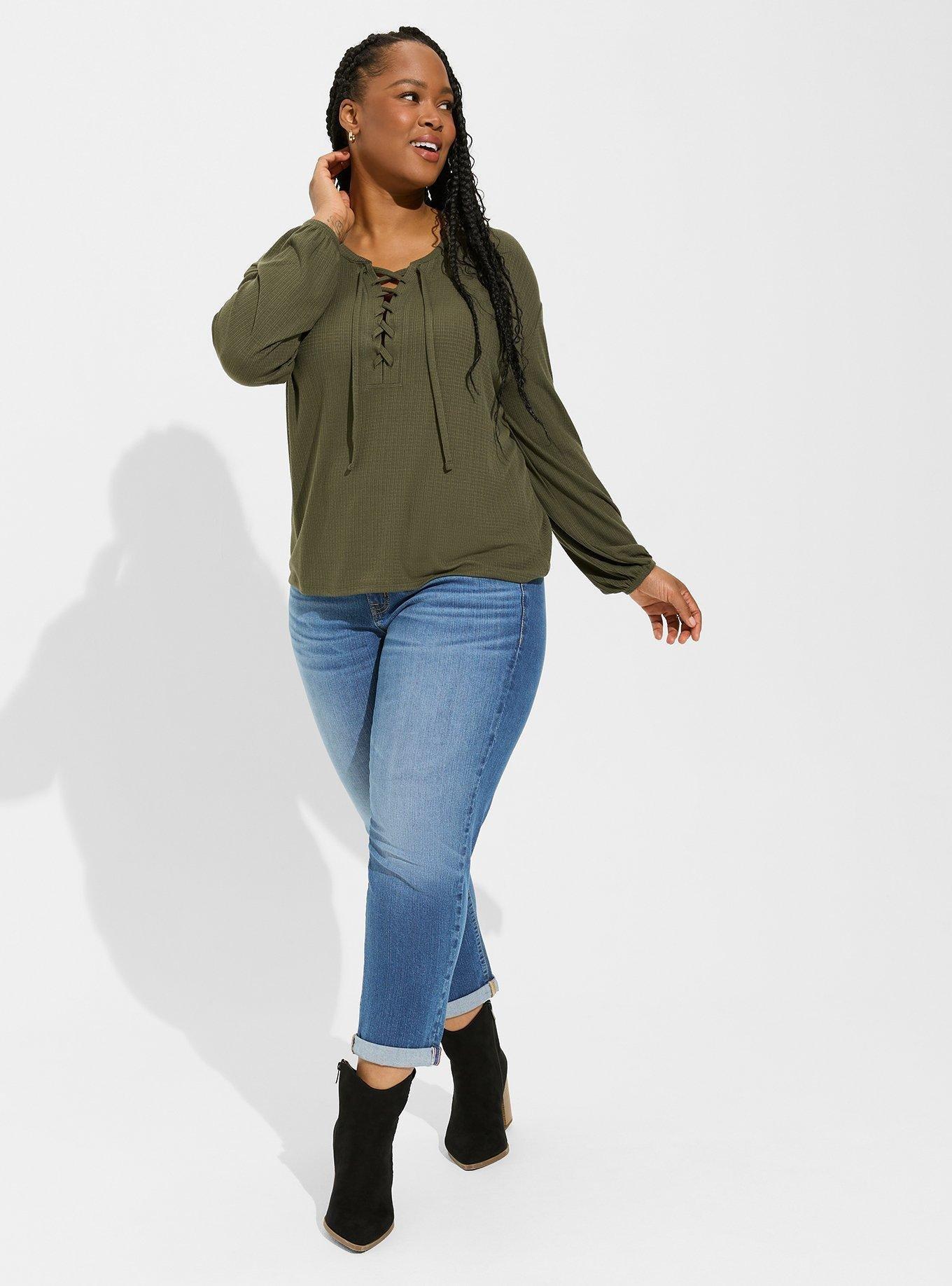 Texture Jersey Lace-Up Drop Shoulder Top, DEEP DEPTHS, alternate