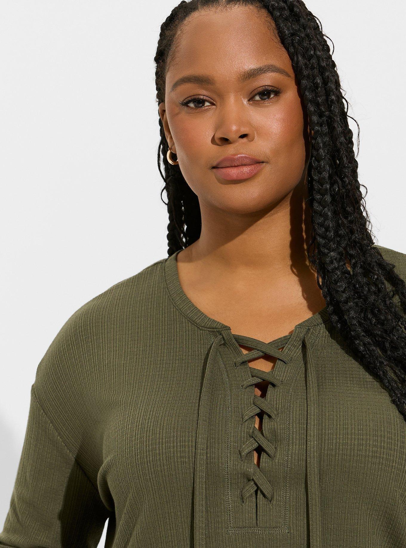 Texture Jersey Lace-Up Drop Shoulder Top, DEEP DEPTHS, alternate