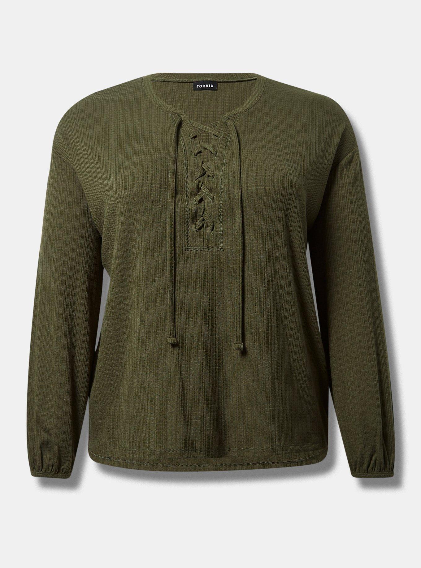 Texture Jersey Lace-Up Drop Shoulder Top, DEEP DEPTHS, hi-res