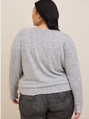 Relaxed Fit Super Soft Plush Drop Shoulder Smocked Bottom Sweatshirt, HEATHER GREY, alternate