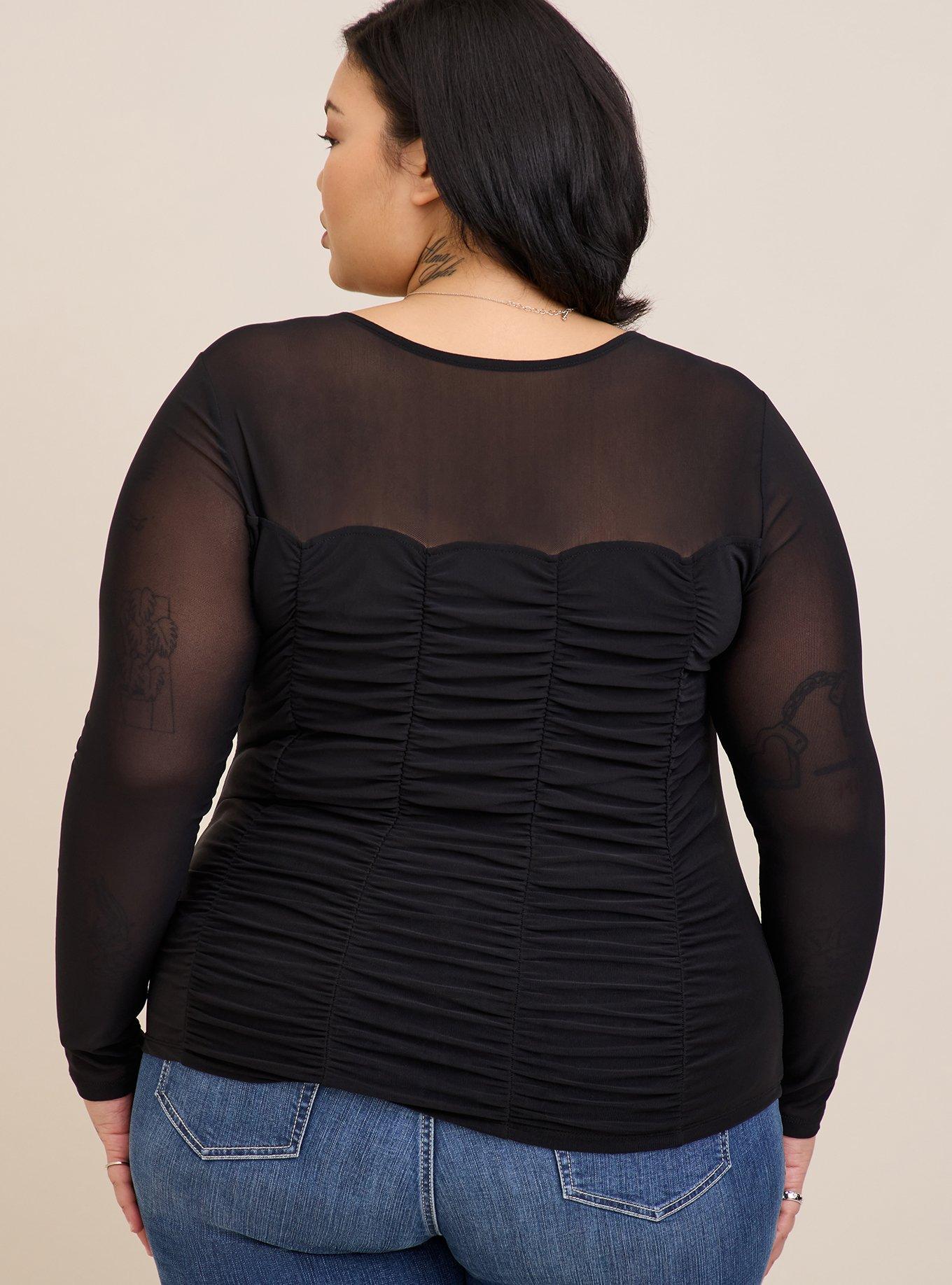 Plus Size - Stretch Mesh Shirred Bodice Crop Top - Torrid