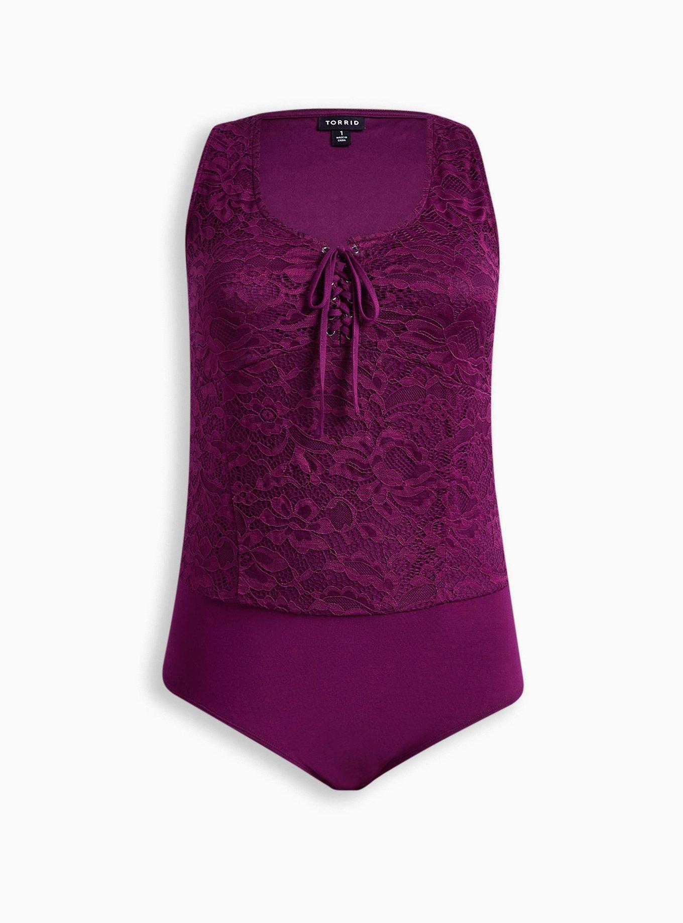 Torrid Bodysuit 3X 4X Bodysuit Maroon/Purple Corset Lace Up Bust Plus Size  NWT