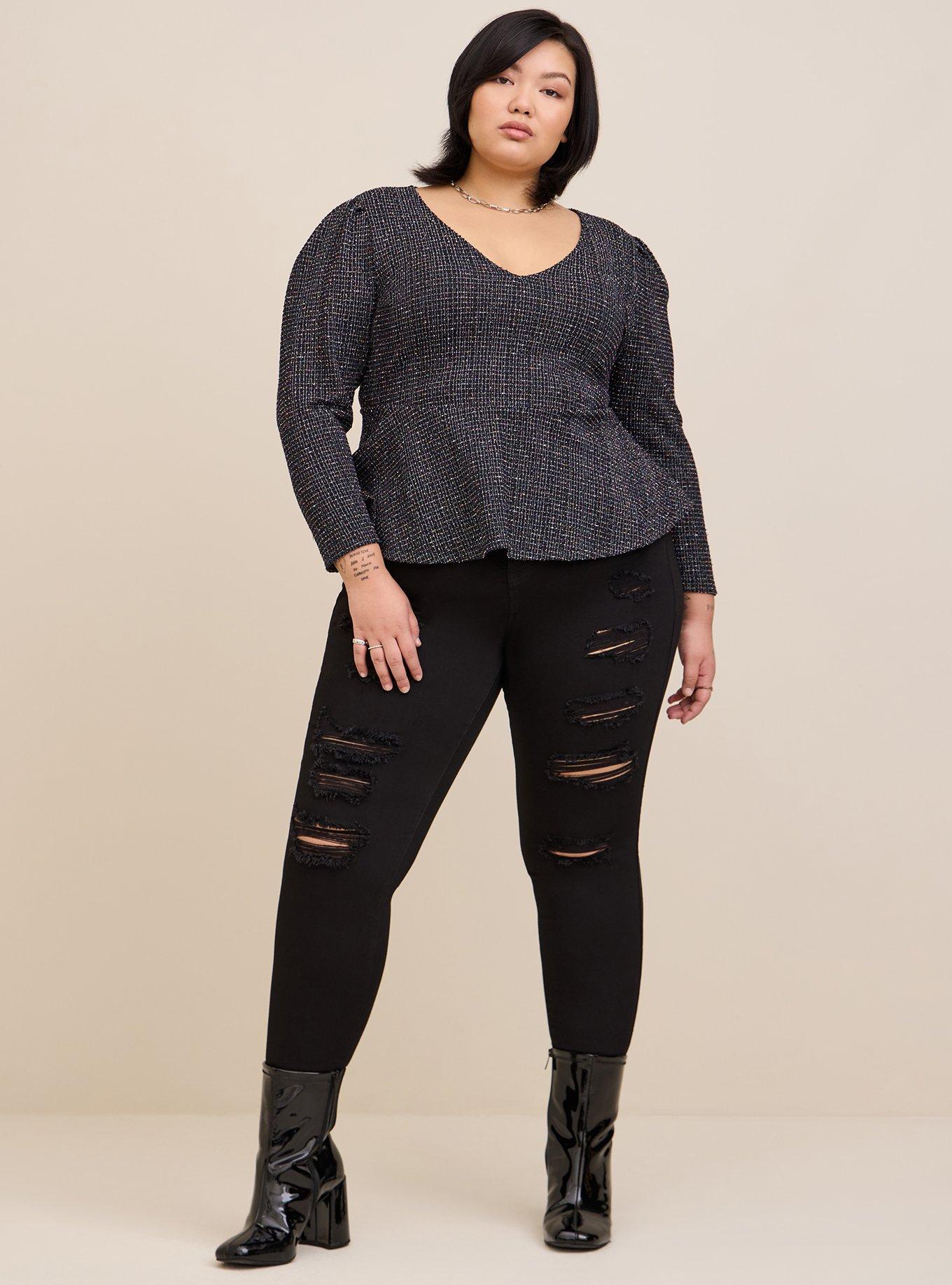 Plus Size - Rainbow Boucle V-Neck Peplum Top - Torrid